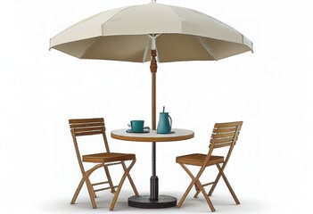 Cafe table with chair and parasol umbrella isolated illustration. Ai generative.