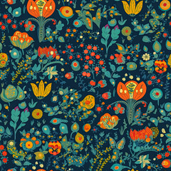 Wall Mural - Folk Floral Botanicals Seamless Pattern
AI-Generated