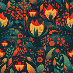 Wall Mural - Folk Floral Botanicals Seamless Pattern
AI-Generated