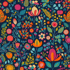 Wall Mural - Folk Floral Botanicals Seamless Pattern
AI-Generated