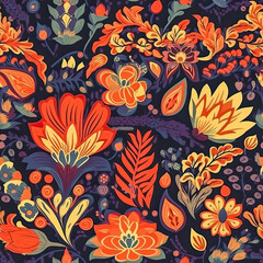 Wall Mural - Folk Floral Botanicals Seamless Pattern
AI-Generated