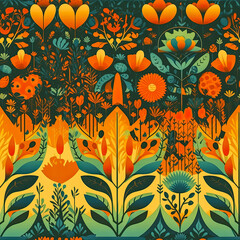 Wall Mural - Folk Floral Botanicals Seamless Pattern
AI-Generated