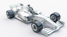 Formula One Car Technical And Design Study With Visible Internal Mechanics. Postproducted Generative AI Illustration.