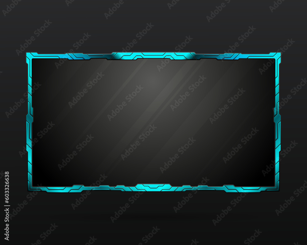 Futuristic blue neon border live stream webcam overlay screen gui panel ...