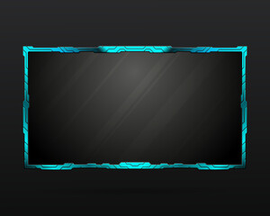 Wall Mural - futuristic blue neon border live stream webcam overlay screen gui panel frame template