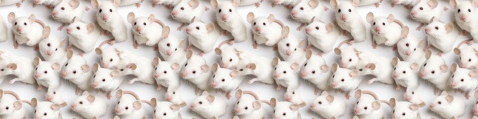 Wall Mural - animals pets mouses banner panorama long - collection of funny cute lying, sitting white mouse group