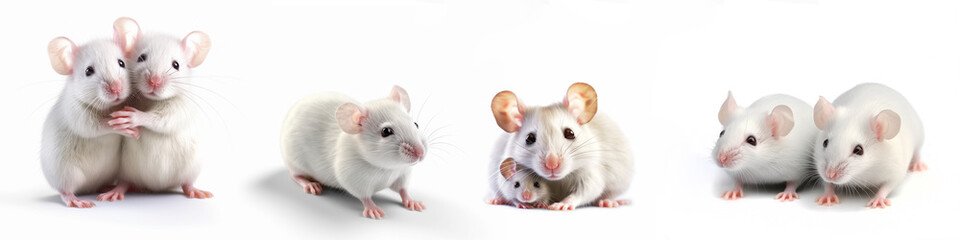Wall Mural - animals pets mouses banner panorama long - collection of funny cute lying, sitting white mouse (mus)