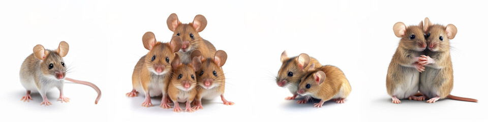Wall Mural - animals pets mouses banner panorama long - collection of funny cute lying, sitting brown white mouse