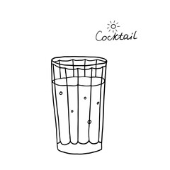 Wall Mural - Single hand-drawn glass of soda and text in the summer cocktail doodle set. Vector illustration EPS10. isolated on white background. Great for menu, design, packaging