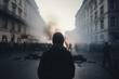 Riots on the street, uproar, city rampage, urban civil unrest disturbance concept 
