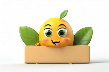 3d render of mango character with green leaves isolated on white background generative ai