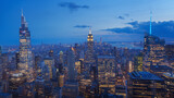 Fototapeta Nowy Jork - big skyline New York City panorama after sunset at night.