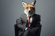 Portrait of a fox in a suit on an orange background. business and fashion concept generative ai