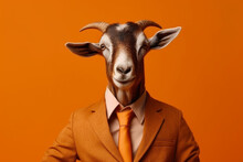 Portrait Of A Goat And A Businessman Suit Isolated Background Generative Ai