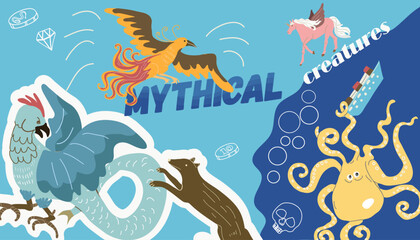 Poster - Mythical Creatures Flat Collage