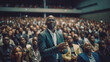 © AS Photo Family - Portrait of african american public speaker giving talk at business event. Generative AI.