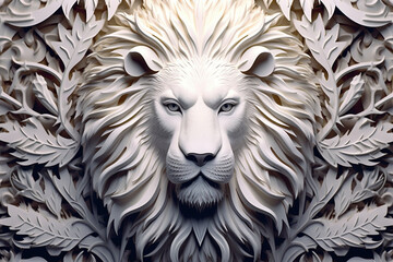 Aufkleber - A intricate paper-cut artwork featuring a majestic lion, showcasing the artist's attention to detail and mastery of the craft. Generative AI technology.