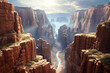 a vast canyon, with steep cliffs and a winding river below, showcasing the power of geological formations and the immensity of the natural world. Generative AI technology.