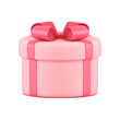 Pink gift box white with red bow ribbon 3d icon realistic vector illustration