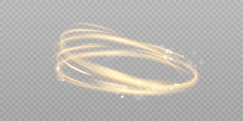 Fototapete - Dynamic gold lines with glow effect. Rotating shiny rings. Abstract sparkling swirl, wave of light.