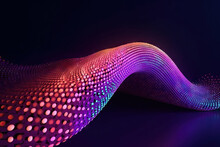 Generative AI Illustration Of Shiny Bright Curvy Line With Glowing Lights And Colorful Dots Forming Endless Shape On Dark Background