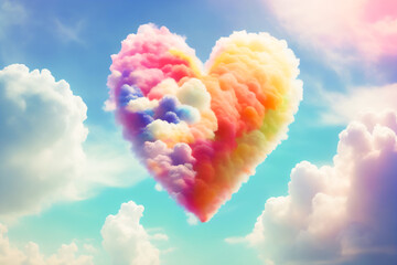 beautiful colorful clouds in heart shape for valentine day background. generative ai.