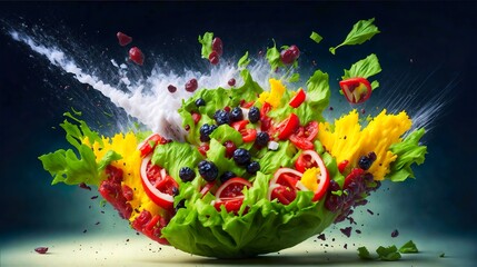 Salad vegetarian food, fresh and exploding. Generative AI