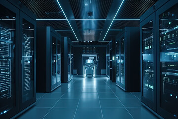  Data server center background, digital hosting, blue neon lights