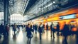 © Tuyres - Blurred Train Station Crowded with People. Motion Blur, Fast Movement Effect, Perfect for Background or Rresentation. Generative AI illustration.
