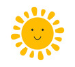Cute smiling sun icon isolated on white background.