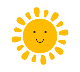 Wall Mural - Cute smiling sun icon isolated on white background.