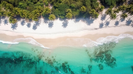 Tropical beach and ocean. Aerial view. Generative ai