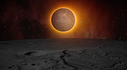 Sticker - spectacular lunar eclipse and view from the lunar (moon) surface and night view of america continent