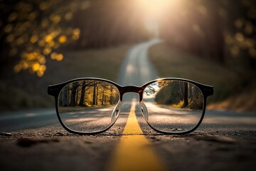 glasses on the road, vision problem, difference in vision with and without glasses, Generative AI prescription glasses, vision correction