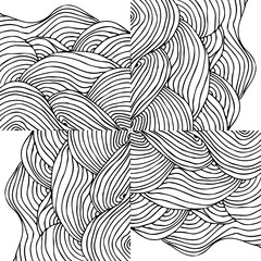Poster - Simple minimalist wave pattern. Hand drawn graphic line art. Modern abstract  landscape. Monochrome black and white curly doodles
