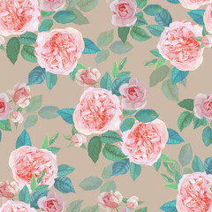 Wall Mural - Pink Roses seamless pattern vector illustration