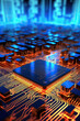 © ADDICTIVE STOCK - close up of a microchip circuit interior of a computer with neon lights in detail, circuit board.