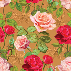 Wall Mural - Vintage Rose  bouquet seamless pattern