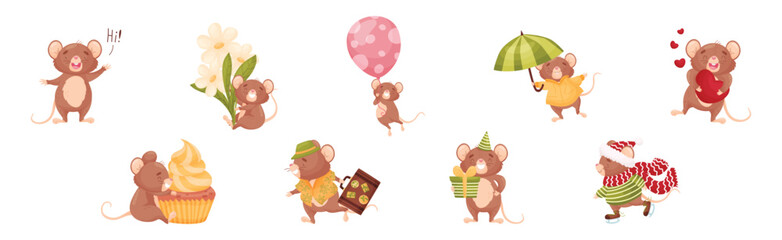 Canvas Print - Cute Mouse Character Engaged in Different Activity Vector Set