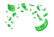 Falling dollars currency 3d cartoon illustration. Isolated cartoon US paper bills on transparent background. Winning jackpot web banner money hurricane design elements