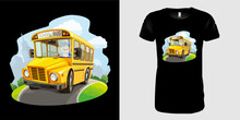 Back To School T-shirt Design, Illustration Of School Bus Suitable For Kids Clothes, Tee Print, Typography, Global Print, Vector, Print Ready, Editable