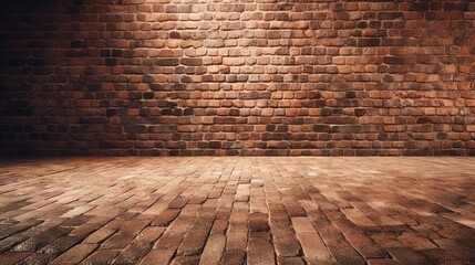 Poster -  a room with a brick wall and a floor made of bricks.  generative ai