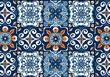 typical colorful sicilian floor and wall tiles in different patterns and designs mainly in blue, and white color	