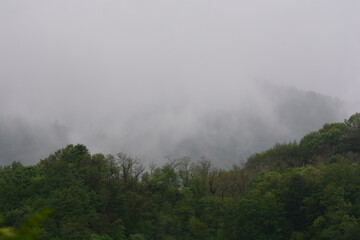 Wall Mural - PAESAGGIO MONTANO CON NEBBIA,GIFFONI VALLE PIANA,SUD ITALIA,15 MAGGIO 2023.