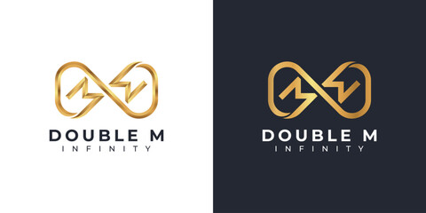 Letter M Infinity Logo design and Gold Elegant symbol for Business Company Branding and Corporate Identity