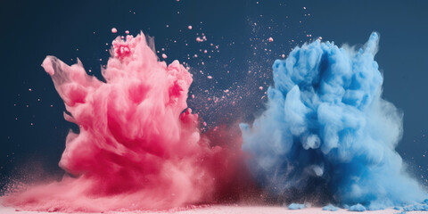 Wall Mural - Pink and Blue clouds of powder colide, gender