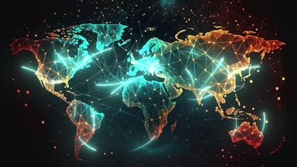 Wall Mural - Global network connection [4K] - World map point and line composition