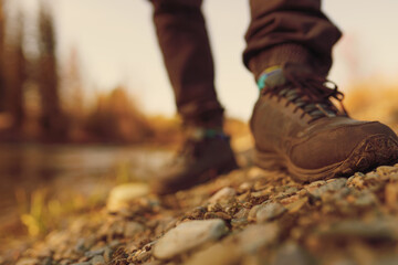 Poster - Mens hiking shoes close up 