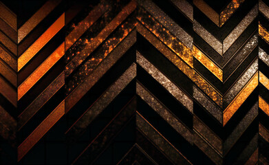 abstract black gold chevron light shining on a black background