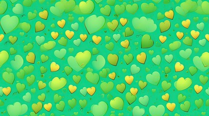 Wall Mural -  a lot of green and yellow hearts on a green background with a yellow heart in the middle of the image and a green background with a yellow heart in the middle.  generative ai